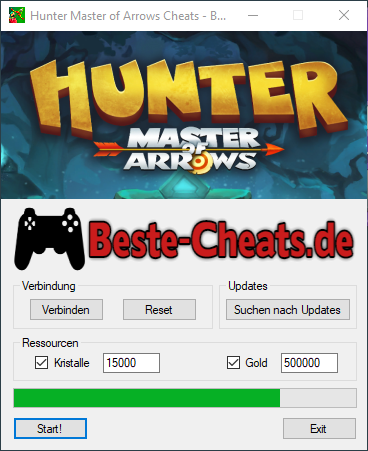 hunter master of arrows cheats - kristalle and gold