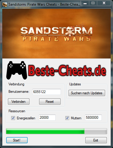 Sandstorm Pirate Wars Cheats - Energiezellen und Muttern