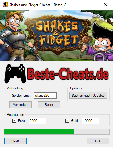 shakes and fidget pilze und gold cheats